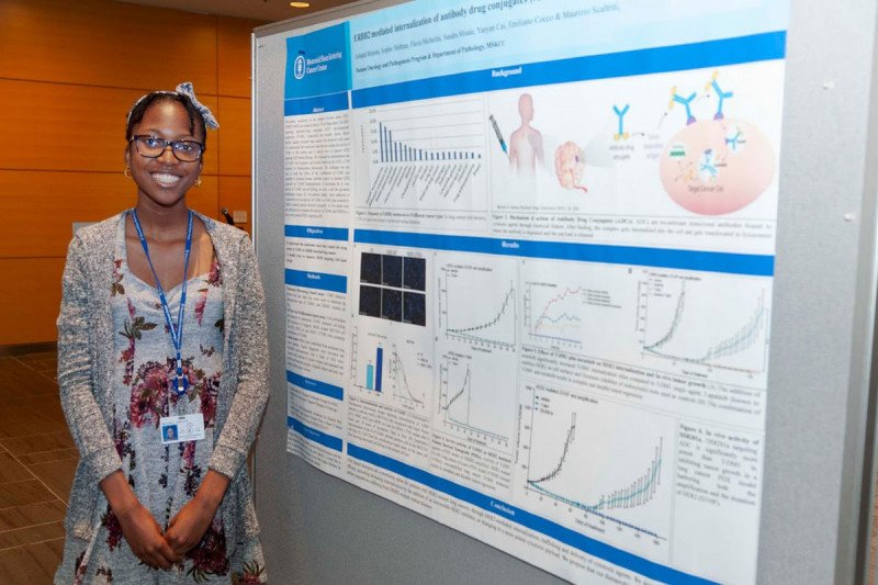 2019 HOPP Summer Student, Ashanti Benons from Maurizio Scaltriti lab presents her research at the poster session.